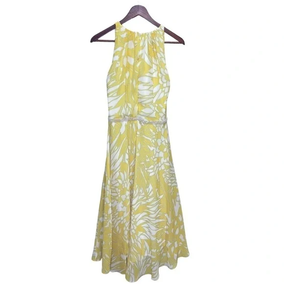 Badgley Mischka  Yellow Paradiso Dress Size 4 Beaded Attatched Belt - Picture 13 of 16
